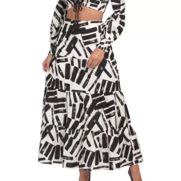 House of Harlow 1960 Black and White Graphic Maxi Skirt Linen Blend Size S